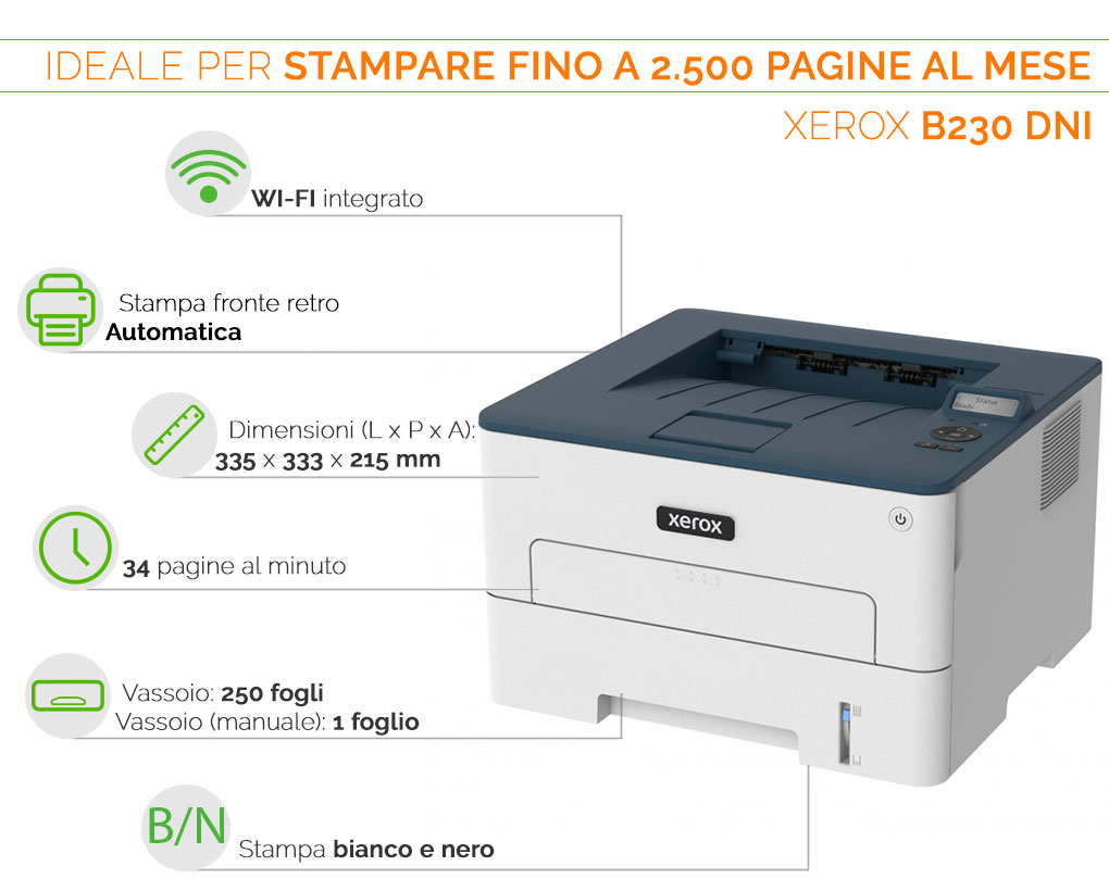 XEROX B230 stampante ideale per smart working